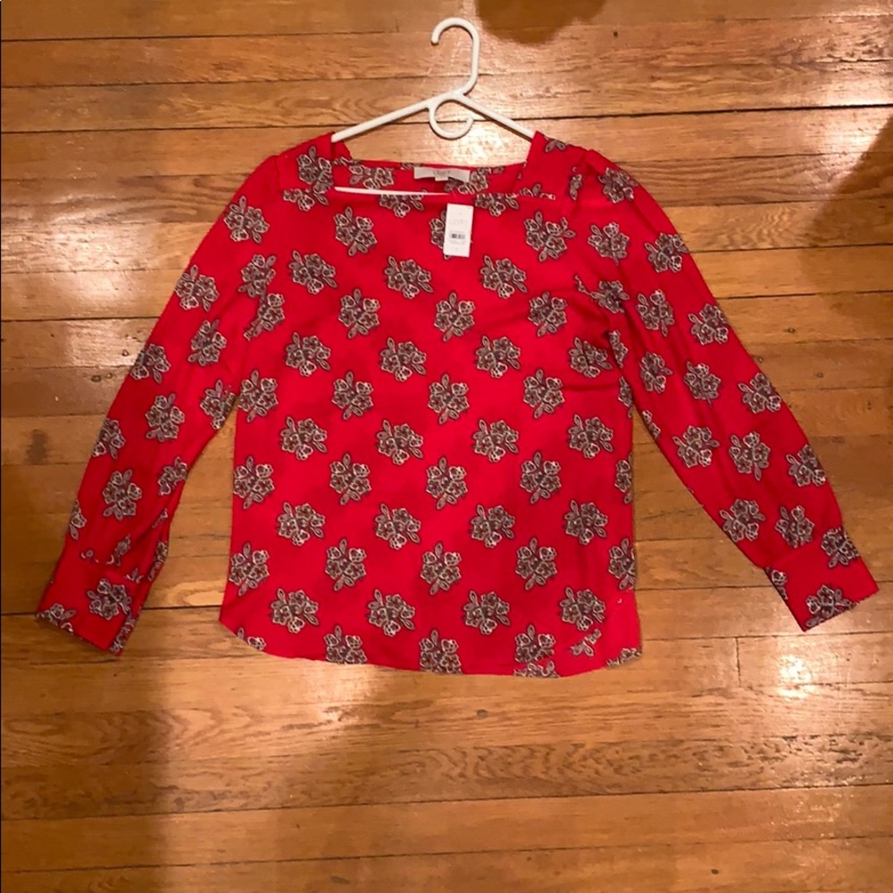 LOFT Blouse in Bright Red & Paisley -NWT